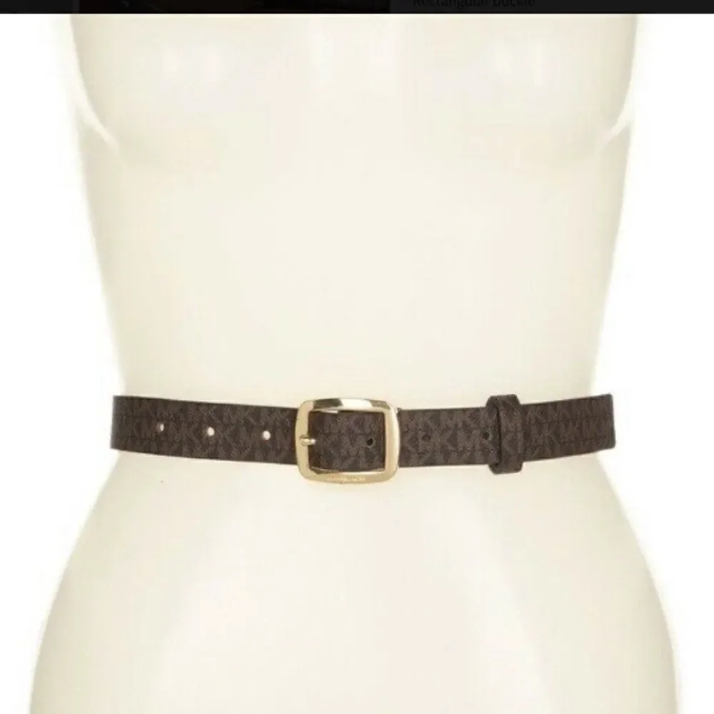 Women's MK Signature Belt Brown Leather Gold